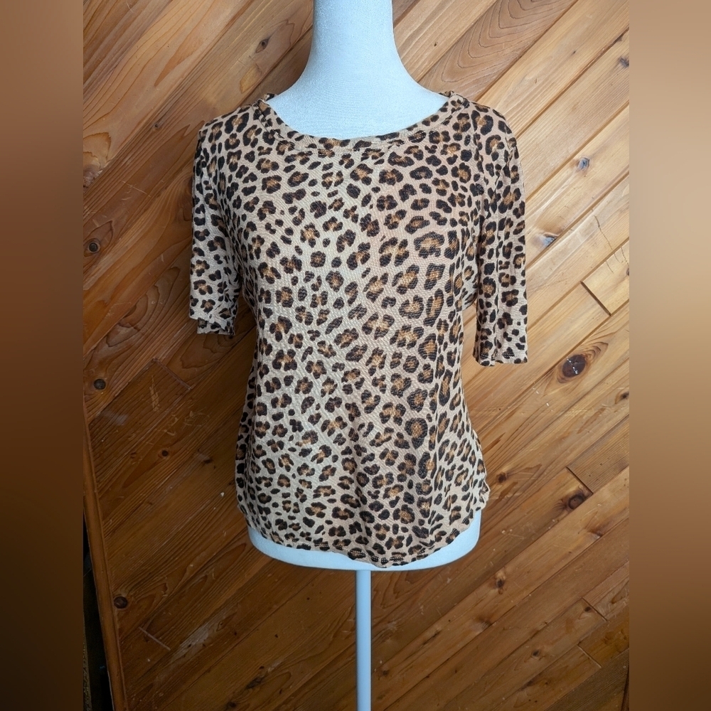 Rebecca Taylor Leopard Print Short Sleeve Top Size Small